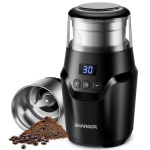 shardor adjustable coffee grinder electric, super silent electric coffee bean grinder with time-memory adjustment and multi-functional stainless steel cup for spices, herbs, and nuts grinding, gray