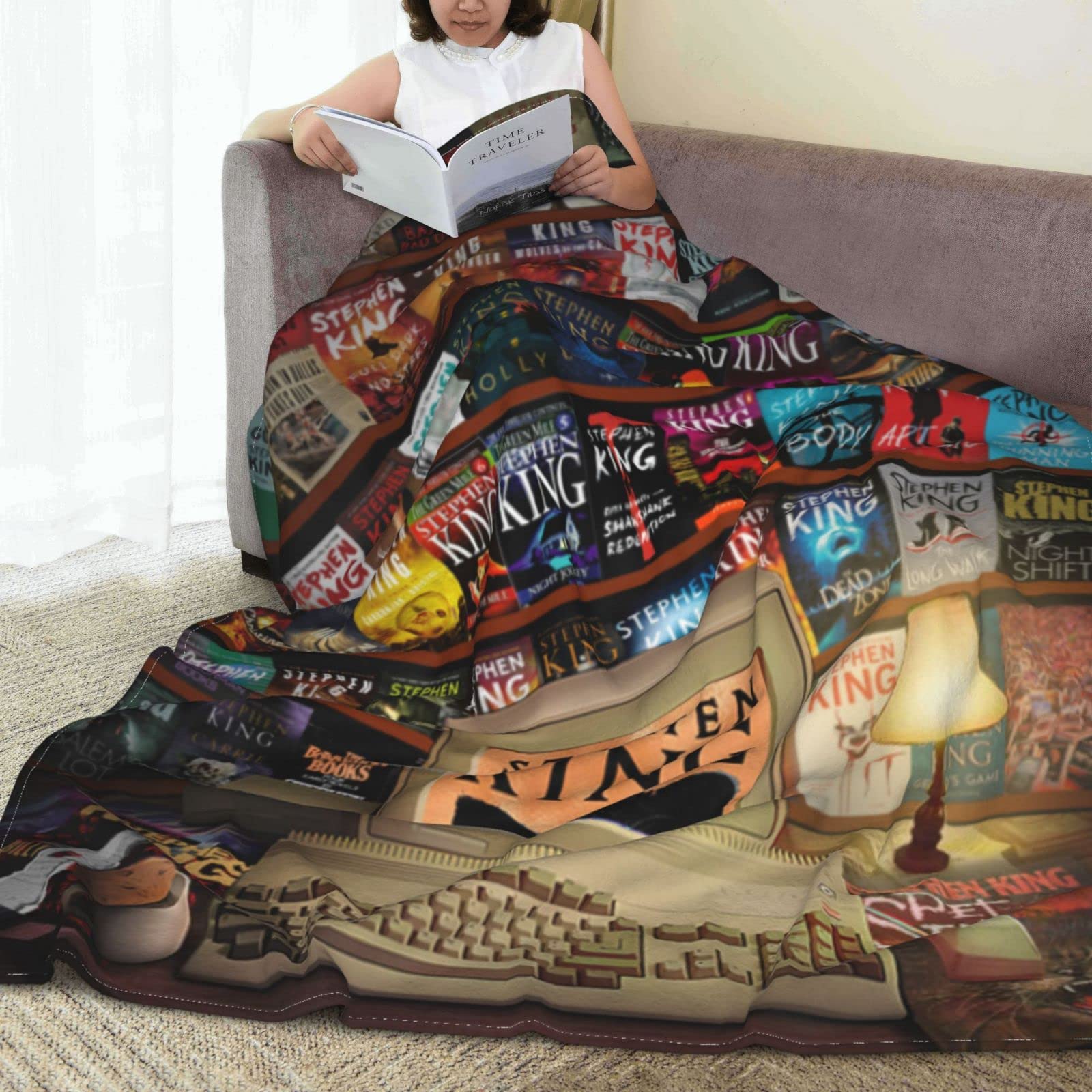 The King Full Collection Horror Books Blanket Warm Soft Throw Blanket Flannel Blankets All Season for Couch and Bed for Kids Teenager Aldult 60"x50"