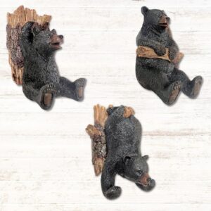 bestgiftever black bear coat hooks - playful black bear on branch wall hooks set of 3 - rustic towel holder, coat hanger wall mounted decor for cabin lodge - ideal for nature and hunting enthusiasts