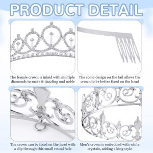 Lyrow 4 Pcs Prom King and Queen Crown Set with Sashes and Tiara Prom Sashes for Graduation Halloween Costume(Silver, Silver)