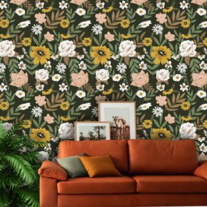 Cismmy Large Floral Peel and Stick Wallpaper Boho Removable Wallpaper for Bedroom Bathroom Easy Peel Off Wallpaper Stick on Wallpaper Vintage Renter Friendly Wall Paper 118" X 17.7"