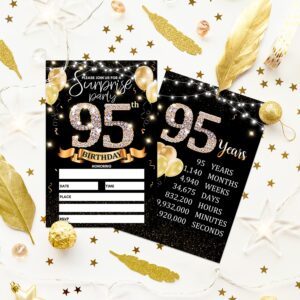 95th Birthday Party Invitation Card - Black Gold Invites with Birthday Sign Printing On The Back Double-Sided Fill-in Invites - 20 Cards with Envelopes for Party Favors - srgold-A09