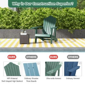 Tangkula Oversized Adirondack Chair, Patio Lounge Chairs w/Adjustable Cup Holder, HIPS Armchairs Slatted Chair, Outdoor Weather Resistant Fire Pit Chair for Deck Backyard Garden Porch (2, Green)