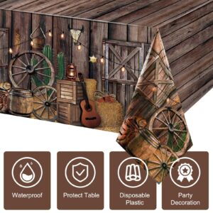 Tiamon 3 Pcs Western Party Tablecloth Western Cowboy Party Table Cover Cowboy Theme Plastic Tablecloth Wild West Wooden House Table Cover for Western Theme Birthday Party Supplies