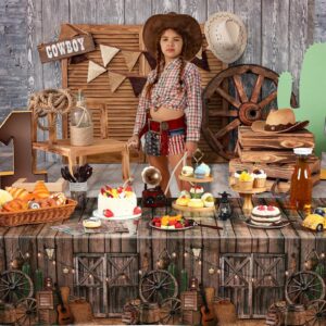 Tiamon 3 Pcs Western Party Tablecloth Western Cowboy Party Table Cover Cowboy Theme Plastic Tablecloth Wild West Wooden House Table Cover for Western Theme Birthday Party Supplies