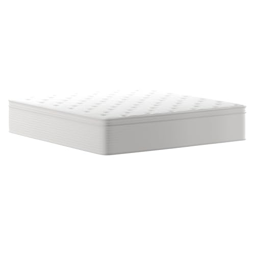 Flash Furniture Vista Hospitality Grade Commercial Mattress in a Box 14 Inch, Premium Memory Foam Hybrid Pocket Spring Mattress, Reinforced Edge Support, King, White