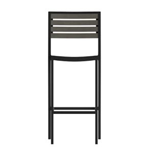 Flash Furniture Lark Commercial Grade Bar Height Stool, All-Weather Outdoor Bar Stool with Faux Wood Poly Resin Slats and Aluminum Frame, Gray Wash