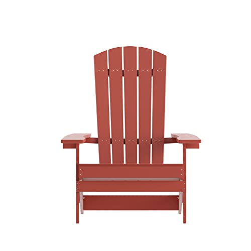 Flash Furniture Charlestown Commercial Folding Adirondack Chair - Red - Poly Resin - Indoor/Outdoor - Weather Resistant