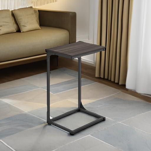 VASAGLE C-Shaped End Table, Side Table for Sofa, Couch Table with Metal Frame, Small TV Tray Table for Living Room, Bedroom, Chestnut Brown and Black