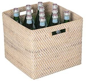 Loma Square Rattan Storage Basket with Cut-Out Handles - White-Wash - Coastal-Inspired Handwoven Rattan Basket for Home Organization & Décor