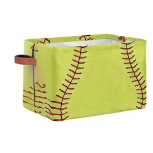 Large Storage Baskets for Organizing Shelves Sport Softball Yellow Baseball Foldable Cube Storage Bins with Handles Rectangle Fabric Closet Organizers for Home Toys Nursery, 1 Pack