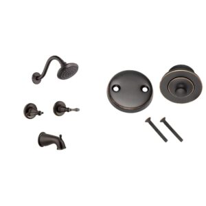 design house oakmont classic bath and shower trim with single-function shower head (523472) | lift and turn bath drain plug kit with two-hole overflow faceplate