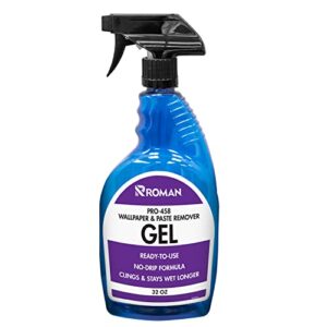 roman wallpaper remover gel spray, contractor strength wallpaper stripper and adhesive remover, no drip, unscented, non-staining, clear, pro-458 (32 ounce, 75 sq. ft.)