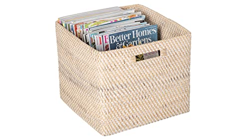 Loma Square Rattan Storage Basket with Cut-Out Handles - White-Wash - Coastal-Inspired Handwoven Rattan Basket for Home Organization & Décor