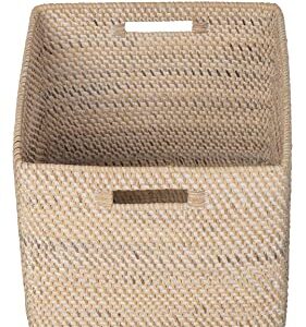 Loma Square Rattan Storage Basket with Cut-Out Handles - White-Wash - Coastal-Inspired Handwoven Rattan Basket for Home Organization & Décor