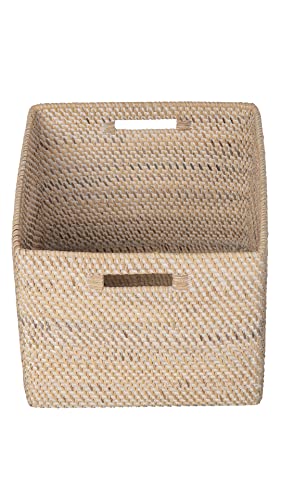 Loma Square Rattan Storage Basket with Cut-Out Handles - White-Wash - Coastal-Inspired Handwoven Rattan Basket for Home Organization & Décor