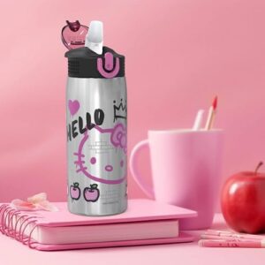 Zak Designs Sanrio Water Bottle for Travel and At Home, 19 oz Vacuum Insulated Stainless Steel with Locking Spout Cover, Built-In Carrying Loop, Leak-Proof Design (Hello Kitty)