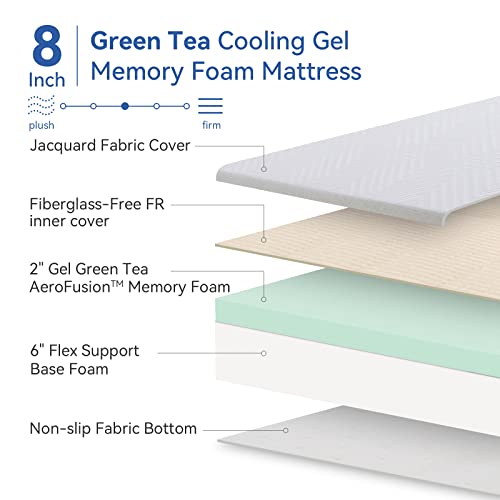 Opoiar RV Mattress Short Queen 8 Inch Memory Foam Mattress, Cooling Green Tea/Gel Medium Firm Bed Mattress in a Box for Camper/Trailer/Truck, Made in USA, US Certified 75'' x 60''