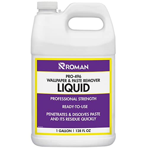 Roman Wallpaper Remover Liquid, Contractor Strength Wallpaper Stripper and Adhesive Remover, Unscented, Non-Staining, Clear, PRO-496 (1 Gallon, 300 Sq. Ft.)