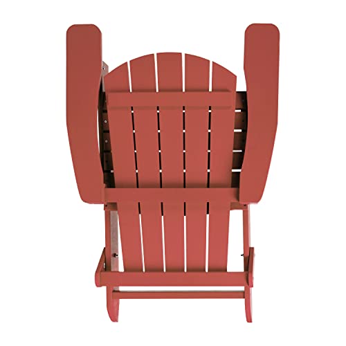 Flash Furniture Charlestown Commercial Folding Adirondack Chair - Red - Poly Resin - Indoor/Outdoor - Weather Resistant