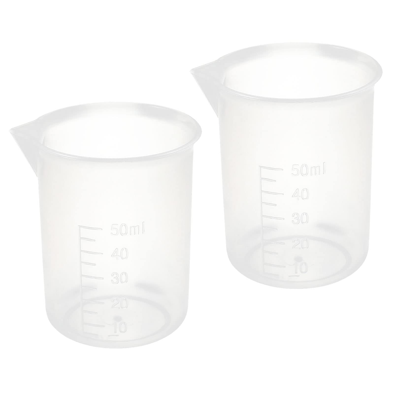 YOKIVE 2 Pcs Plastic Beaker, Laboratory Use | Liquid Measuring Cup, Great for Lab, Kitchen (Clear White, 50ML)