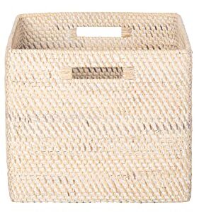 Loma Square Rattan Storage Basket with Cut-Out Handles - White-Wash - Coastal-Inspired Handwoven Rattan Basket for Home Organization & Décor