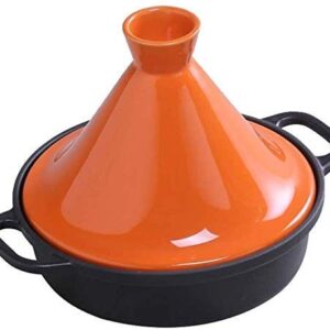 NESKX Ceramic Cooking Pot Casserole Dishes with Lids Cast Iron Tagine Pot 20Cm,Tajine Cooking Pot with Enameled Cast Iron Base and Cone-Shaped Lid Lead Free Stew Casserole Slow Cooker,Orange Casse