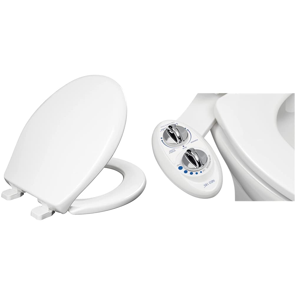 MAYFAIR 8100SL 000 Collins Plastic Toilet Seat Bundle with LUXE Bidet NEO 185 Attachment