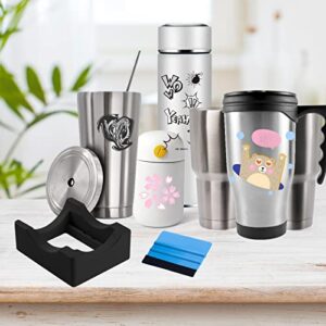 Cup Cradle for Tumblers with Built-in Slot, Silicone Tumbler Holder for Crafts Use to Apply Vinyl Decals for Tumblers, Small Tumbler Stand Cup Holder with Felt Edge Squeegee for Cups Bottles (Black)