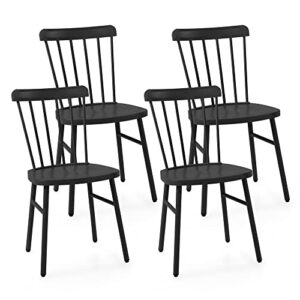 anmutig metal patio dining chairs side chairs indoor/outdoor windsor style metal side chair farmhouse chair with spindle back set of 4 (black)