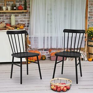 Anmutig Metal Patio Dining Chairs Side Chairs Indoor/Outdoor Windsor Style Metal Side Chair Farmhouse Chair with Spindle Back Set of 4 (Black)