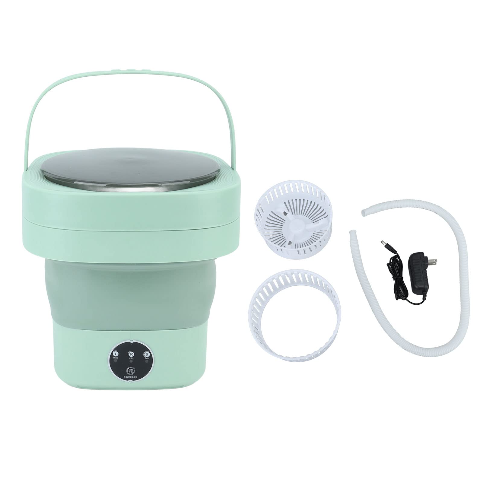 Foldable Washing Machine, Automatic Portable ABS Mini Washing Machine US Plug 100‑240V for Travel (Green)