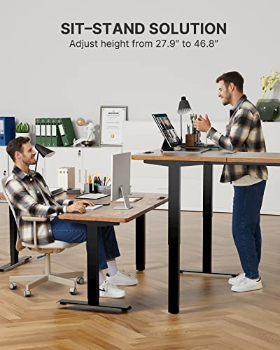 Marsail Corner Stand Up Desk Adjustable Height with 4-in 1 Electical Outlet, L Shaped Electric Standing Desk with Headphone Hook, Stand up Desk for Home Office Sturdy Writing Workstation Rustic