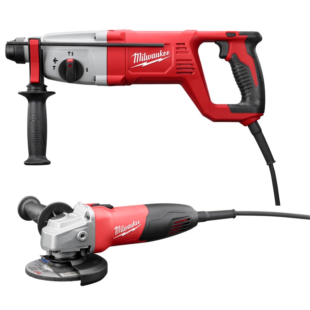 Milwaukee 8 Amp Corded 1 in. SDS D-Handle Rotary Hammer with 4-1/2 in. Small Angle Grinder