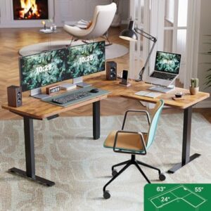 Marsail Corner Stand Up Desk Adjustable Height with 4-in 1 Electical Outlet, L Shaped Electric Standing Desk with Headphone Hook, Stand up Desk for Home Office Sturdy Writing Workstation Rustic