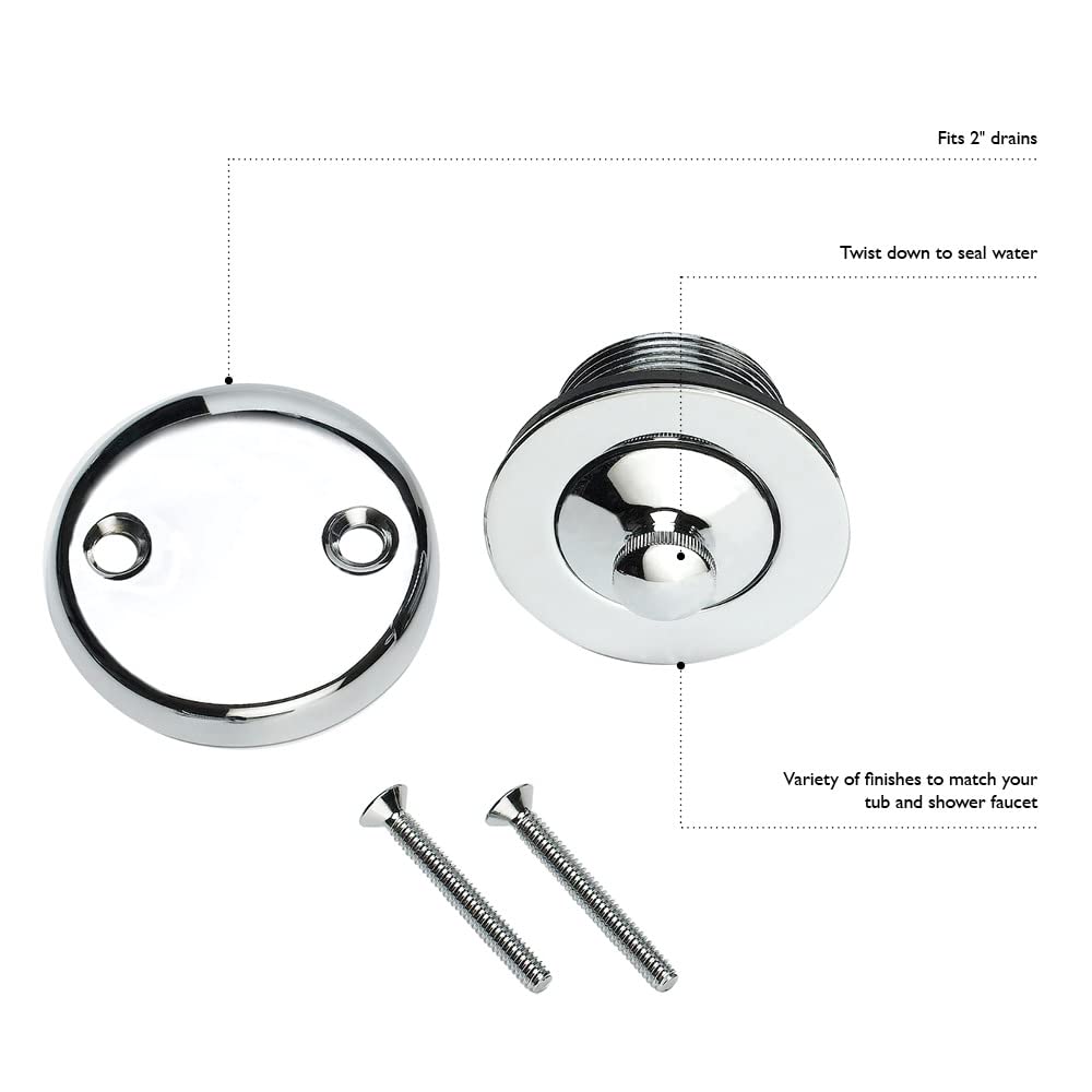 Design House Oakmont Classic Bath and Shower Trim with Single-Function Shower Head (523472) | Lift and Turn Bath Drain Plug Kit with Two-Hole Overflow Faceplate