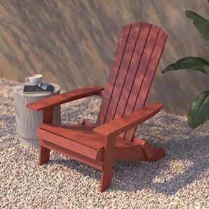 Flash Furniture Charlestown Commercial Folding Adirondack Chair - Red - Poly Resin - Indoor/Outdoor - Weather Resistant