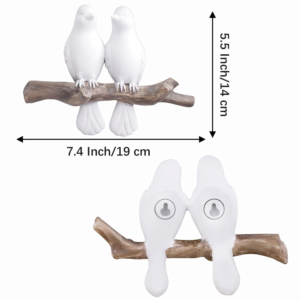 QUMENEY Creative Coat Hooks Wall Mounted Hook Rack, Birds Hooks Coat Hanger Rack, Vintage Wall Hanging Hooks Entryway Hanger for Keys, Towels, Coats, Hats (White 2 Bird)