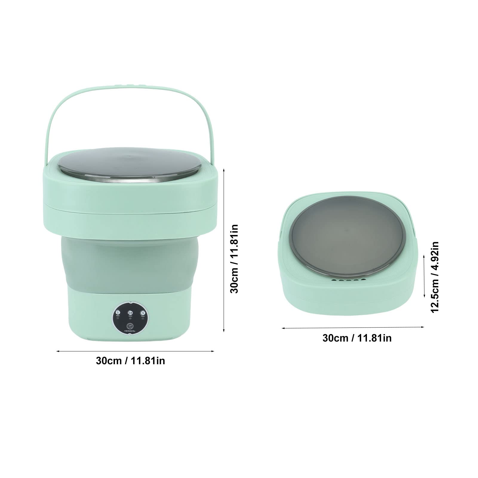 Foldable Washing Machine, Automatic Portable ABS Mini Washing Machine US Plug 100‑240V for Travel (Green)