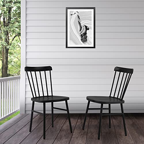 Anmutig Metal Patio Dining Chairs Side Chairs Indoor/Outdoor Windsor Style Metal Side Chair Farmhouse Chair with Spindle Back Set of 4 (Black)