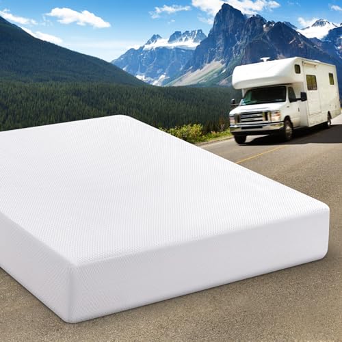 Opoiar RV Mattress Short Queen 8 Inch Memory Foam Mattress, Cooling Green Tea/Gel Medium Firm Bed Mattress in a Box for Camper/Trailer/Truck, Made in USA, US Certified 75'' x 60''