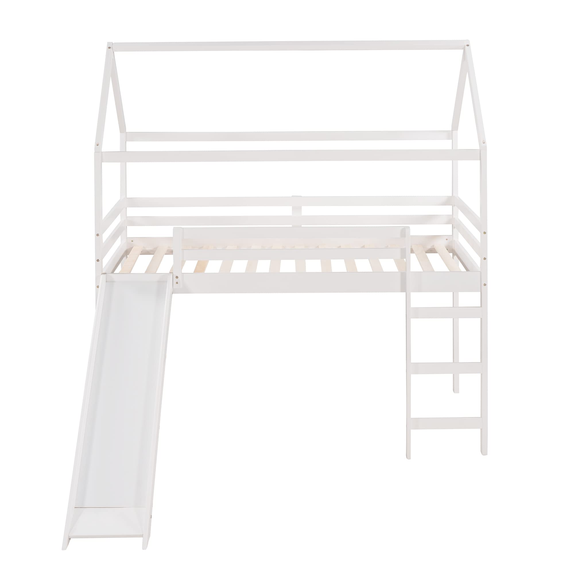 Merax House Shaped Loft Bed with Slide, Beds Frame with Ladder and Slats No Box Spring Needed for Boys or Girls, Twin Size