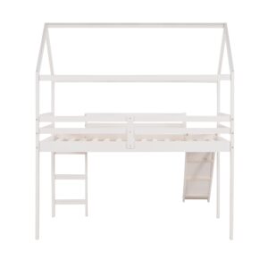 Merax House Shaped Loft Bed with Slide, Beds Frame with Ladder and Slats No Box Spring Needed for Boys or Girls, Twin Size