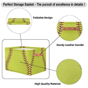 Large Storage Baskets for Organizing Shelves Sport Softball Yellow Baseball Foldable Cube Storage Bins with Handles Rectangle Fabric Closet Organizers for Home Toys Nursery, 1 Pack