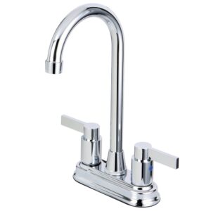 Houzer Stainless Steel Hospitality Bar Prep Sink + Kingston Brass NuvoFusion Centerset Bar Faucet Bundle