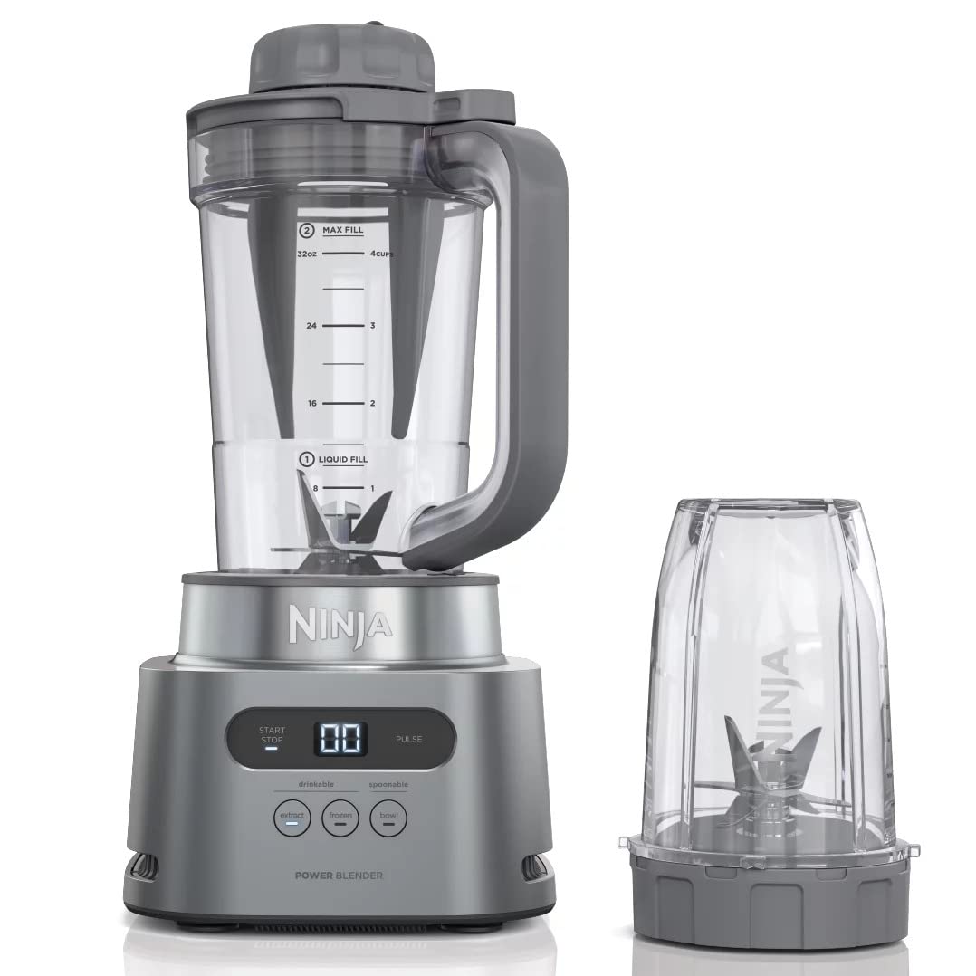 Ninja SS150 TWISTi Blender DUO, High-Speed 1500 WP Smoothie Maker & Nutrient Extractor* 3 Functions Smoothie, Frozen Drinks & Bowls, smartTORQUE, 34-oz. Pitcher & 18-oz. To-Go Cup, Cloud Silver