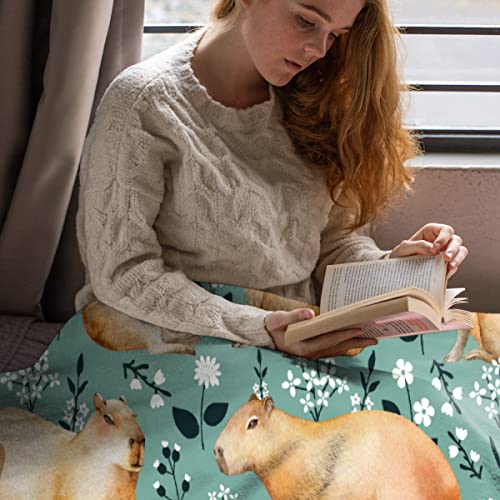 Floral Capybaras Blanket | Funny Gift for Cabybara Lover | 40"x50" Cute Capybara Flannel Blanket for Boys Girls| Capybaras Plush Blanket Decor for Couch Sofa Bedroom | Cabybara Lover Gift