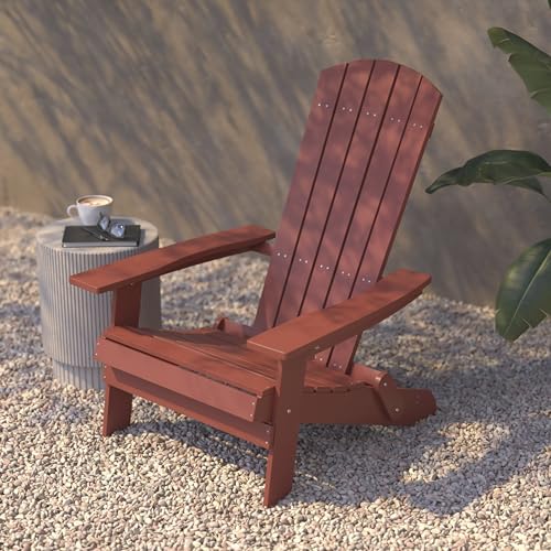 Flash Furniture Charlestown Commercial Folding Adirondack Chair - Red - Poly Resin - Indoor/Outdoor - Weather Resistant