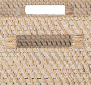 Loma Square Rattan Storage Basket with Cut-Out Handles - White-Wash - Coastal-Inspired Handwoven Rattan Basket for Home Organization & Décor