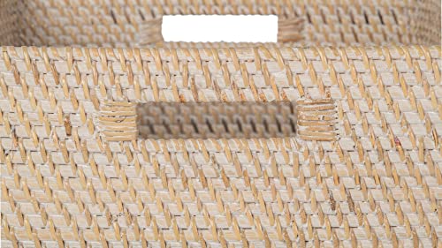 Loma Square Rattan Storage Basket with Cut-Out Handles - White-Wash - Coastal-Inspired Handwoven Rattan Basket for Home Organization & Décor